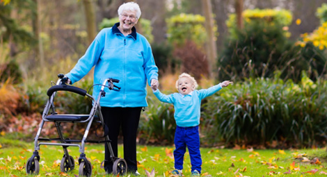 Older woman and child walking